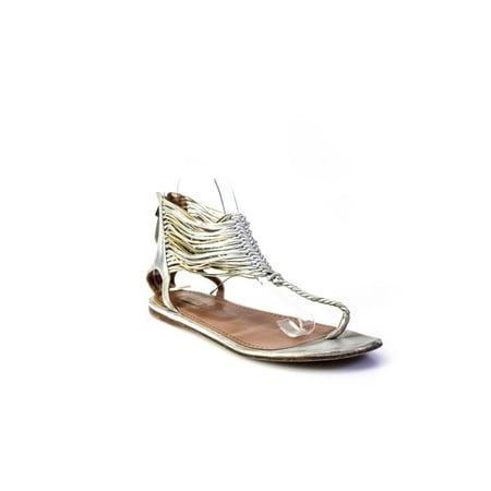 

Pre-owned|Alaia Womens Back Zip Braided T Strap Strappy Sandals Silver Tone Leather 40