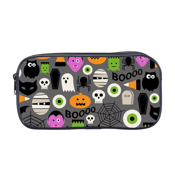 Caja de Lápiz de Niños Impresa de Halloween, Caja de Lápiz de Estudiantes de Gran Capacidad Caja de Lápiz Suave