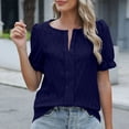 thumbnail image 6 of ZyeKqe Womens Button down T Shirts Dress Short Puff Sleeve Crew Neck Blouses Work Office Tunic Tops, 6 of 7