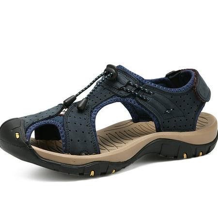 

Lopsie Mens Sandals Leather Beach Shoes Outdoor Comfort Breathable Fashion Slippers Handmade for Male Summer Sport Slip on Sandals