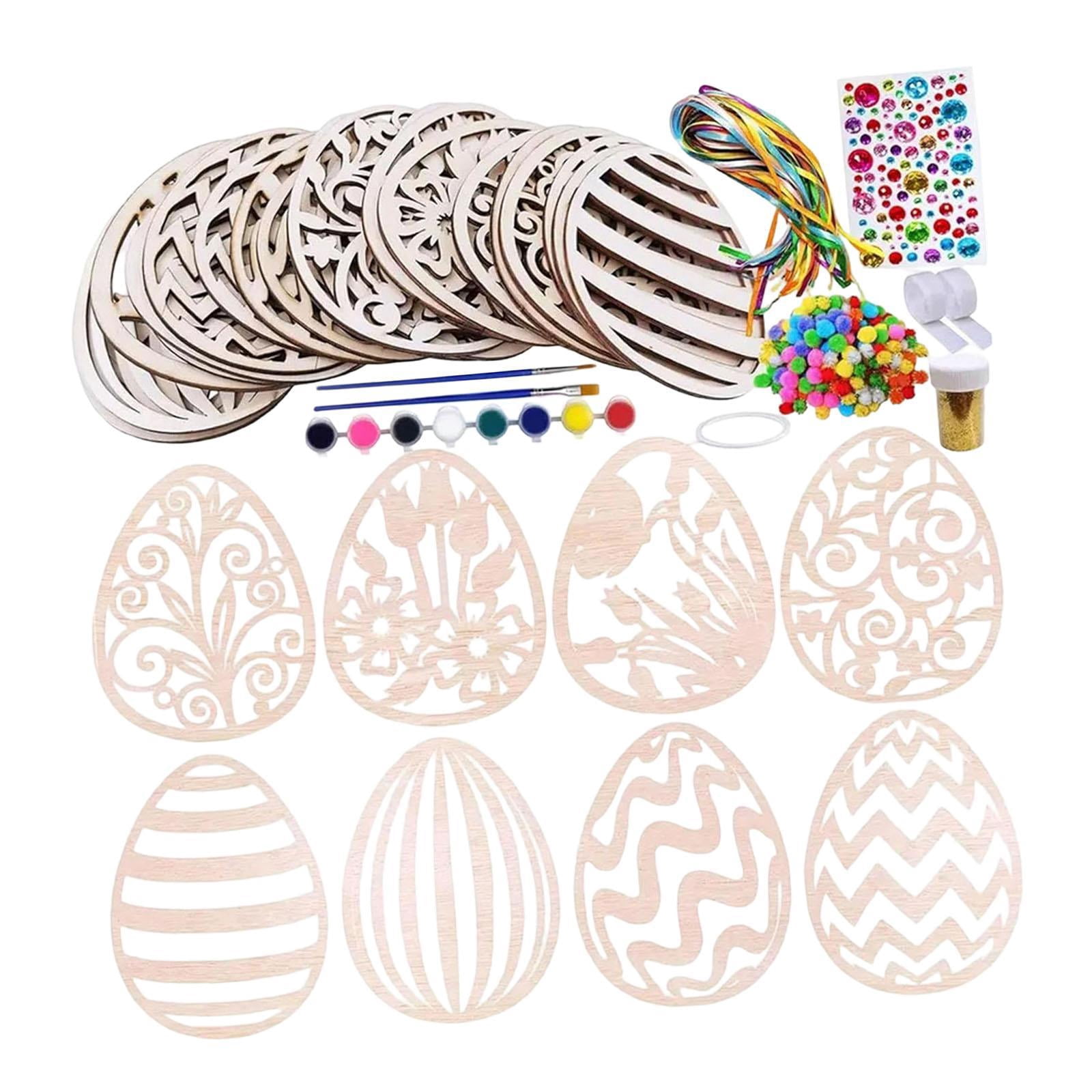 Dualoai 24 Pieces Easter Wooden Egg Cutouts Unfinished for Spring Easter Decorations