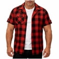thumbnail image 3 of QIUOMBBP Summer Plaid Shirts for Men Short Sleeve Button Down Tees with Pocket Loose Lightweight Office Work Tshirts Red XXL, 3 of 8