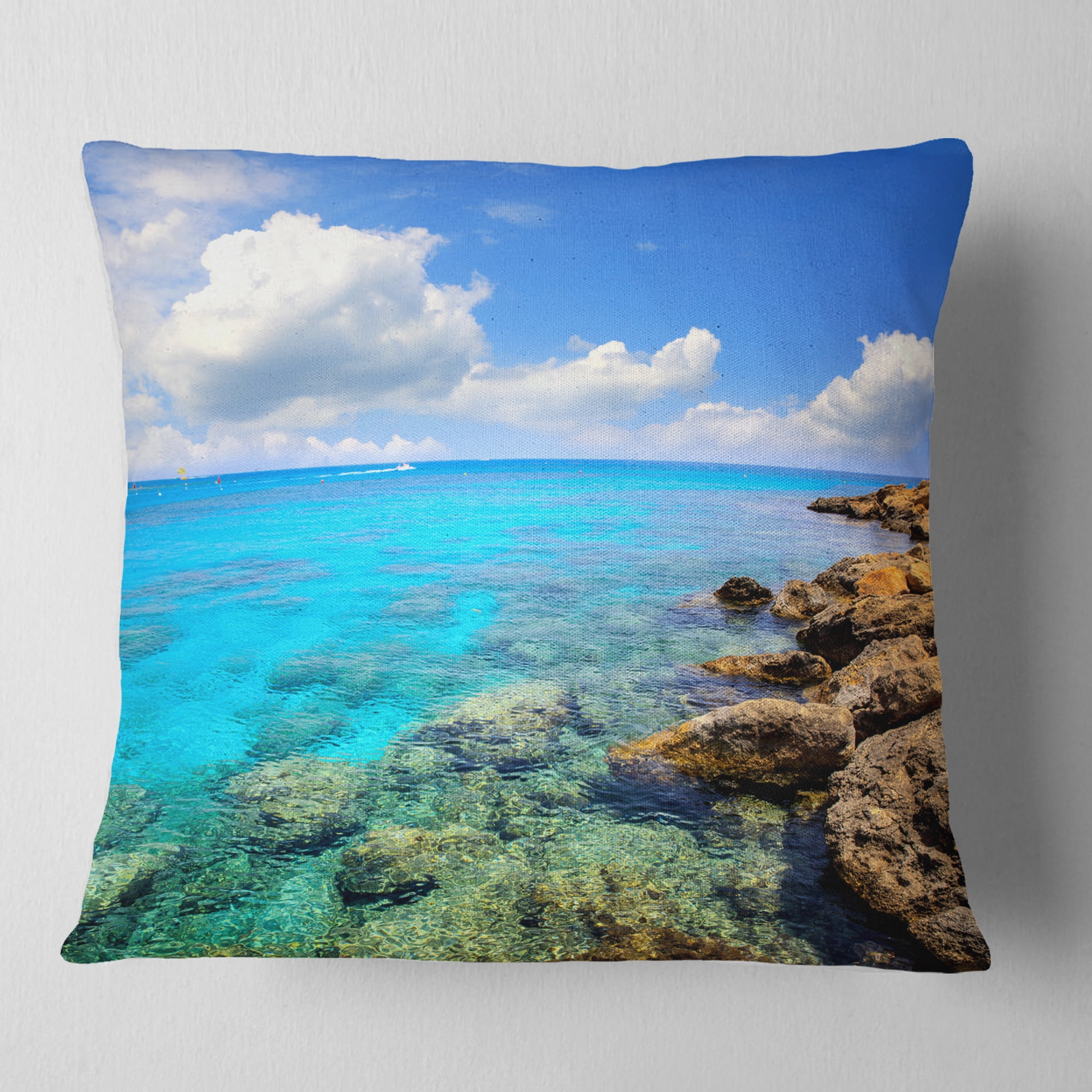 Designart Bright Summer Day in Sea - Seascape Throw Pillow - 16x16