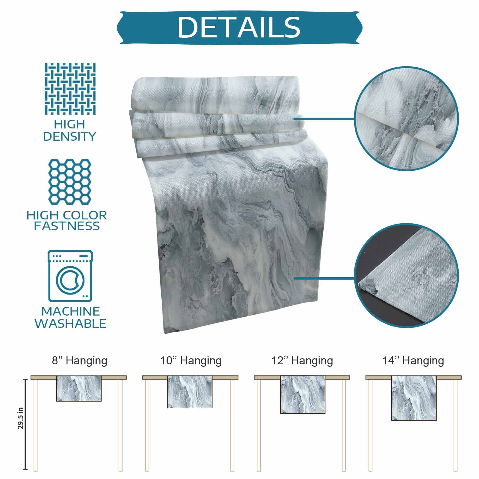 Table Runner Dresser Scarves 72 Inch Long,Abstract Gray Water Ripple Stripe Linen Dining Table Runners Natural Marble Texture Tabletop Scarf for Wedding Holiday Party Kitchen