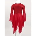 thumbnail image 4 of Manyakai Kids Girls Praise Dance Tunic Irregular Flowy Chiffon Skirt Liturgical Worship Lyrical Dance Overlay Dress Red 16, 4 of 7