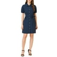 thumbnail image 2 of Allegra K Women's Collared Short Sleeve Safari Pocket Belt Button up Shirt Dress, 2 of 6
