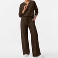 thumbnail image 3 of SUNBS Two Piece Outfits Women Fall Sweatsuits Henley Neck Tops Lounge Sets Wide Leg Pants Vocation Travel Outfits, 3 of 7