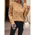thumbnail image 4 of Women'S Polka Dots Sweaters Long Sleeve Round Neck Knitted Pullover Tops Camel M, 4 of 7