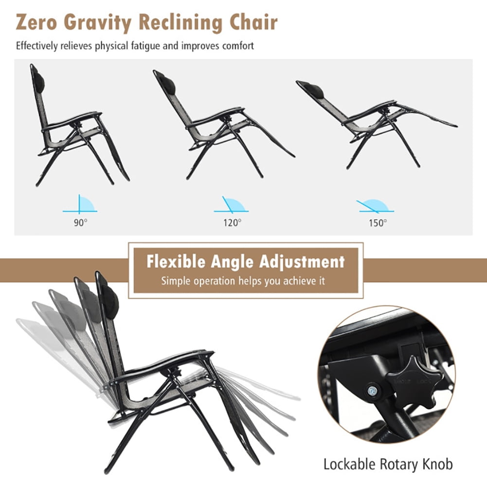 Aimee Lii 2 Pieces Folding Patio Rattan Zero Gravity Lounge Chair, Outdoor Patio Furniture, Gray