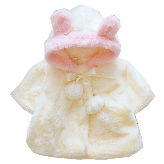 Baby Girl Faux Fur Coat Hooded Warm Ourwear Jacket Cape Cloak Ponch