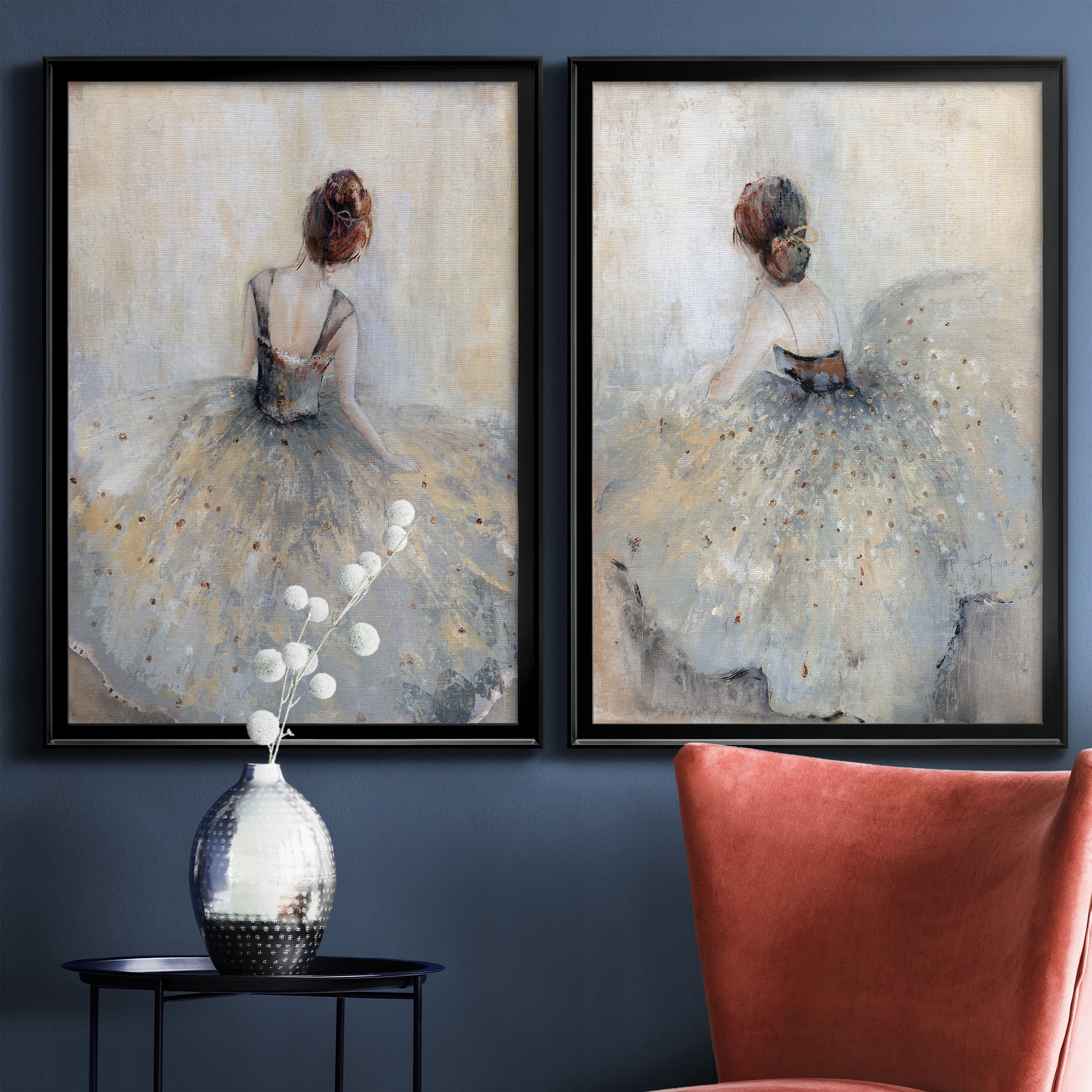 2 Piece Set Beautiful Contemplation Premium Framed Canvas - Ready to Hang - 26.5 x 36.5 Each - Black Frame
