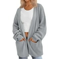 thumbnail image 2 of Womens Oversized Cardigan Soft Knit Cardigan Sweater with Pockets Grey M, 2 of 6