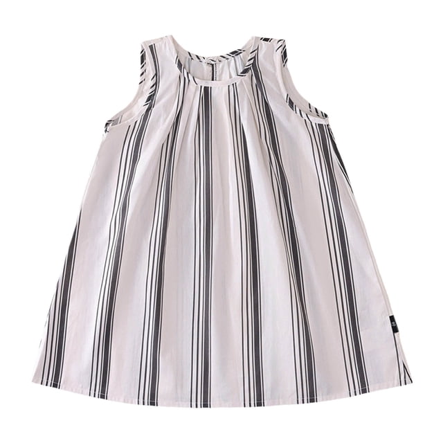 Robes pour Petites Filles à Rayures Verticales Sans Manches Robe Décontractée en Simpe Taille 5-6T