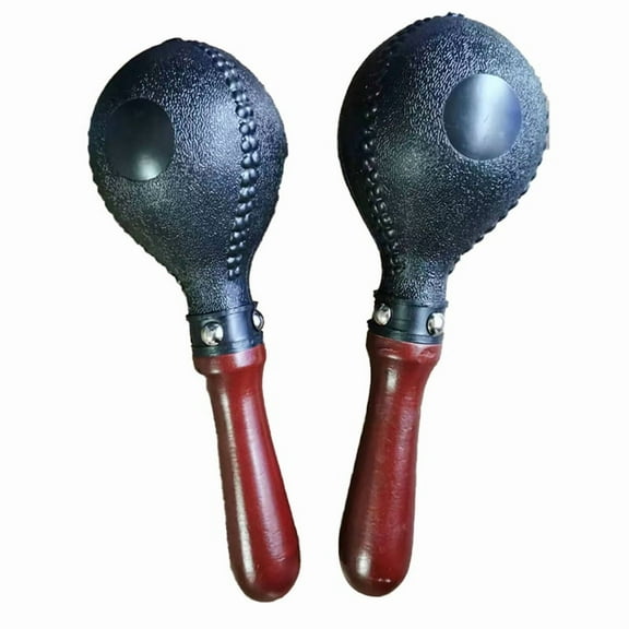 2PCS Tambourines for Adults Wooden Handle Design Rumba Shakers Musical Toy Rattles Sand Balls Sand Hammer Clear Sound,2 x Maracas for Kids,Black