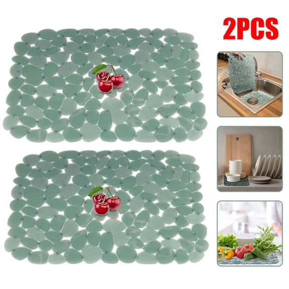 2 PACK Textured Pebble Sink Mat/protector, Adjustable Kitchen Home Sink Pad, 15.7 in X 11.8 in, Dark Green