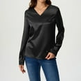 thumbnail image 6 of Aboser Womens Silk Satin Shirts Business Casual V Neck Blouses for Work Office Dressy Long Sleeve Shirt Lightweight Loose Fit Blouse Tops Black XXL, 6 of 6
