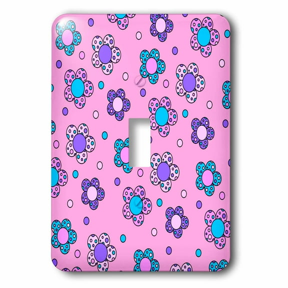 3dRose, Groovy Flower Retro 70s Print Design Purple Blue Pink, single toggle switch