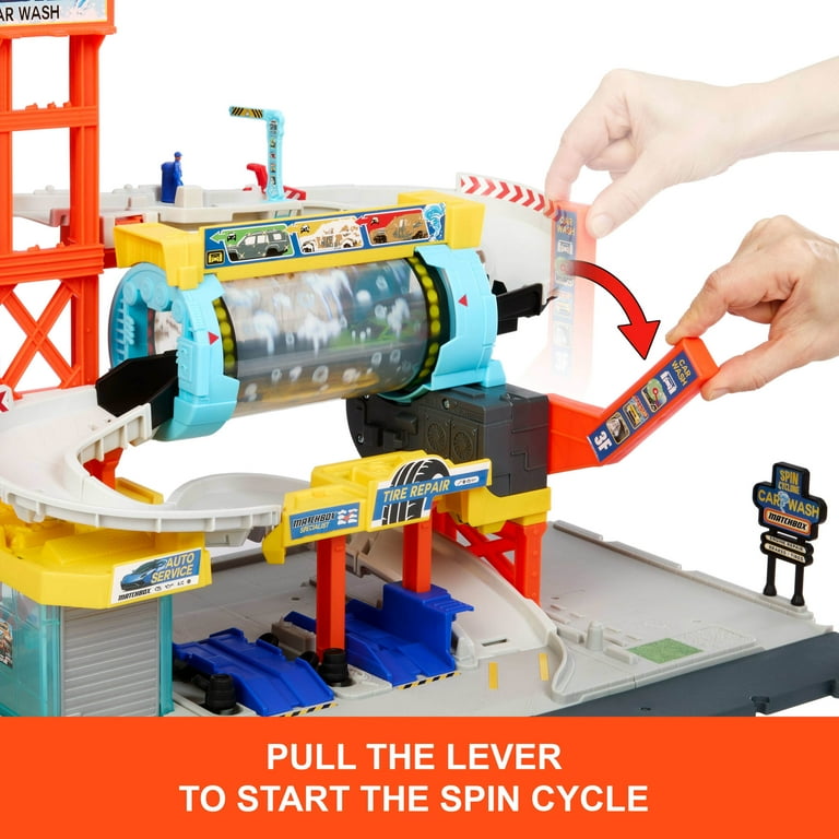 3842RICKSHAWおもちゃ Matchbox Spin Cyclone Car Wash Playset with 1:64 Corvette & Tow