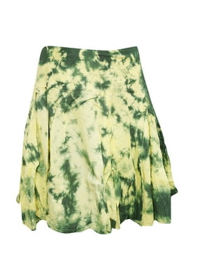 Mogul Womens Flared Mini Skirt Green Tie Dye Cotton Gypsy Summer Fashion Hippie Chic Sexy Skirts M