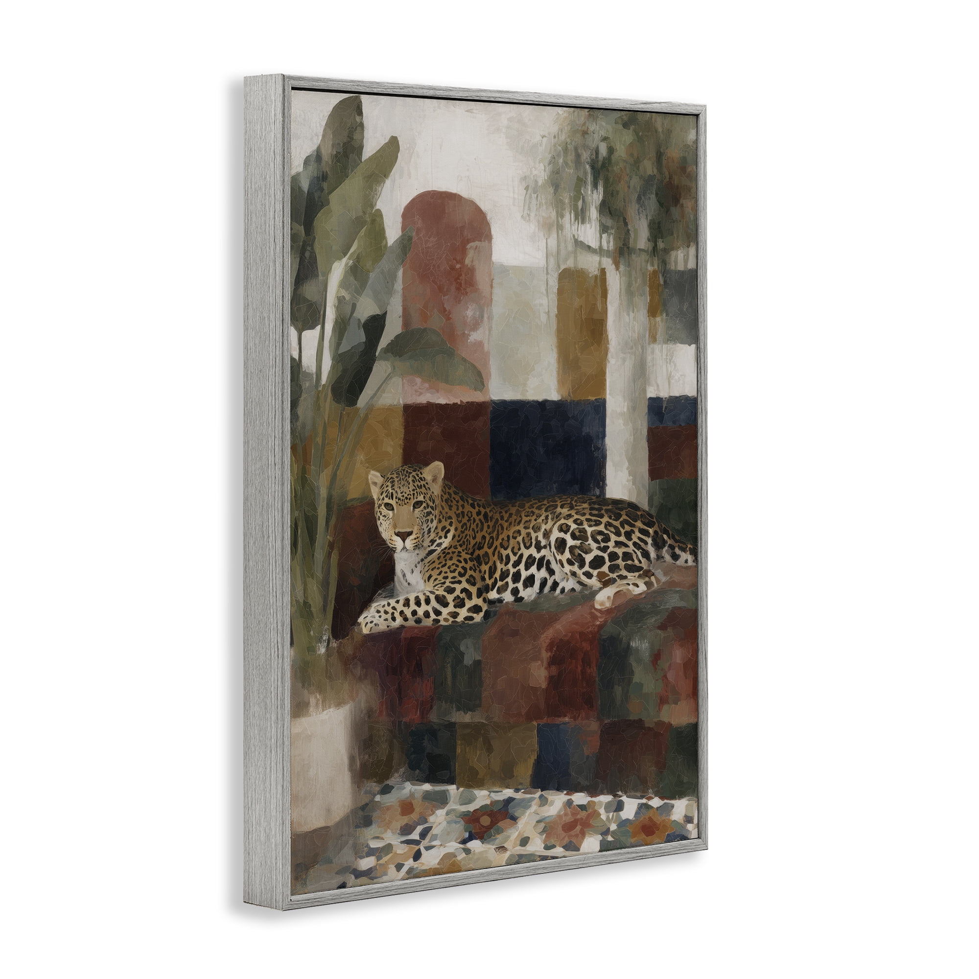 Stupell Industries Jaguar Among Tropical Palms Gray Framed Giclee Art, design by Chromatic Storm Studio