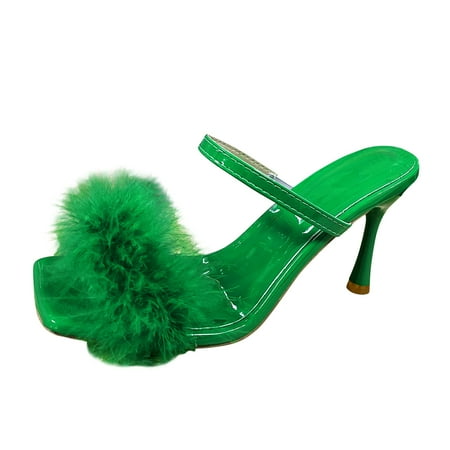

zuwimk Sandals Women Women s Open Toe Sandal Fluffy Feather Lace Up Strappy High Heel Shoes Green