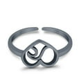 thumbnail image 2 of 7.5mm - Heart & Wave Toe Band Ring 925 Sterling Silver Thin Adjustable Stylish Rings for Women, 2 of 5