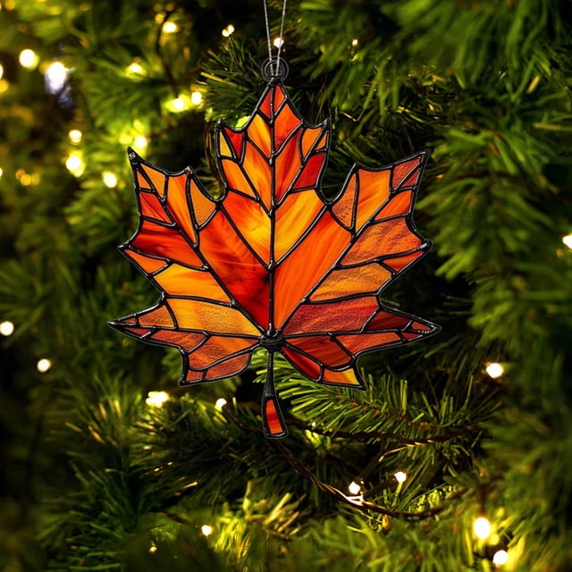Stained Glass Maple Leaf Window Ornament Fall Festival Hanging Panel For Thanksgiving Party Supplies