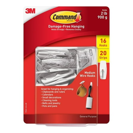 Medium Wire Hooks, 16 Hooks, 20 Strips