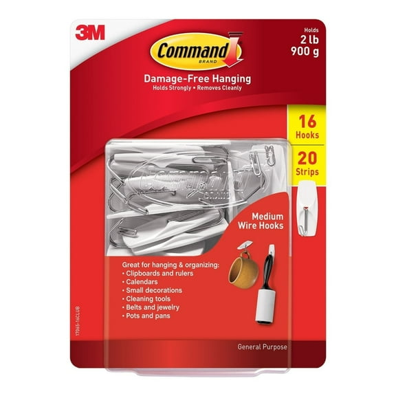 Medium Wire Hooks, 16 Hooks, 20 Strips