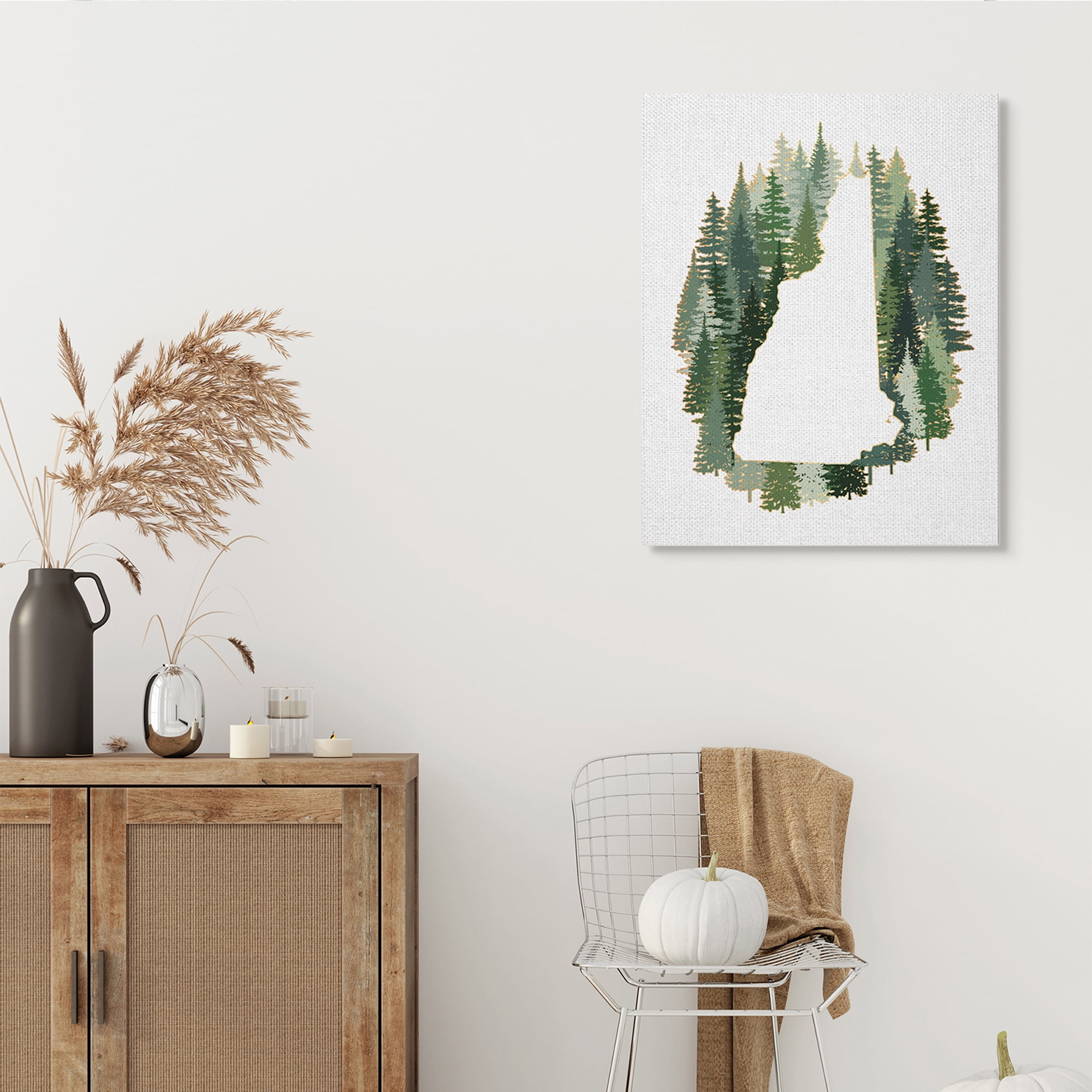 Stupell Industries New Hampshire State Outline Green Pine Tree Forest Town & City Painting Gallery Wrapped Canvas Art Print Wall Art, 30 x 40