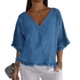 thumbnail image 6 of Summer Sales Womens Summer Tops Cute Lightweight Cotton‑Linen 3/4 Sleeve Summer Casual Blouse Oversized Tshirts for Women Under 12$, 6 of 7