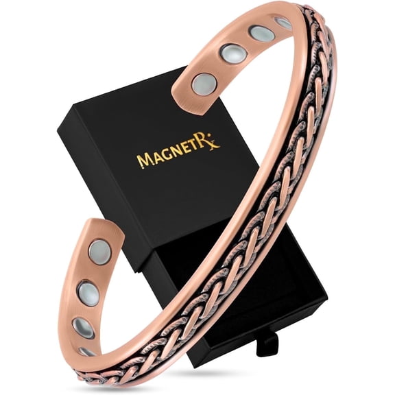 Pure Copper Adjustable Cuff Bracelet for Men and Women (Woven Inlay)