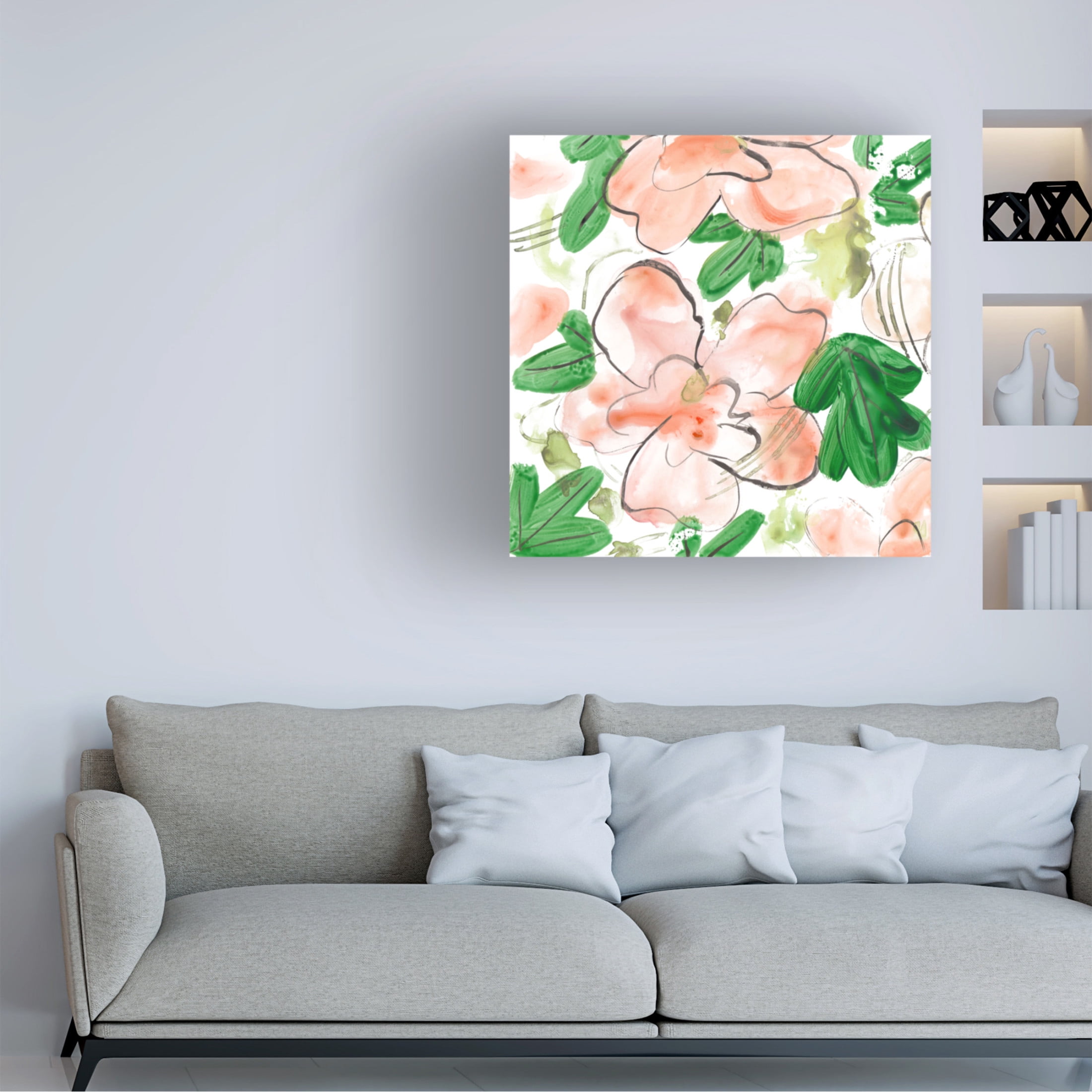 Canvas Wall Art - Melissa Wang 'Peachy Flora I' Wall Art for Living Room, Bedroom, or Office Décor by Trademark Fine Art - 14 x 14 Inches