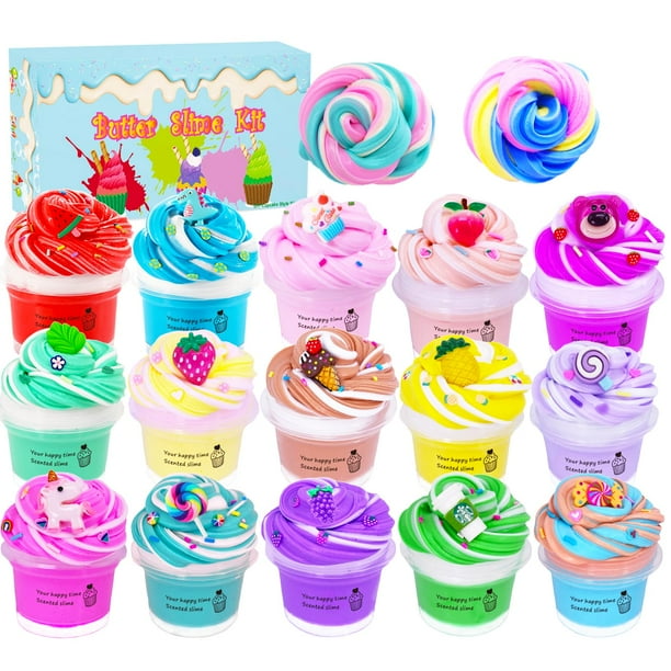 Slime Kit Tzsofesko, 15 paquetes de mantequilla bicolor, antiadherente