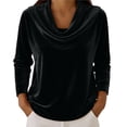 thumbnail image 6 of IMENGL Long Sleeve Shirts for Women Casual Velvet Cowl Neck Pleated Elegant Fall Ruched Blouse Soft T-Shirt Women's Basic Tee Long Sleeve Tops,Black, 6 of 7