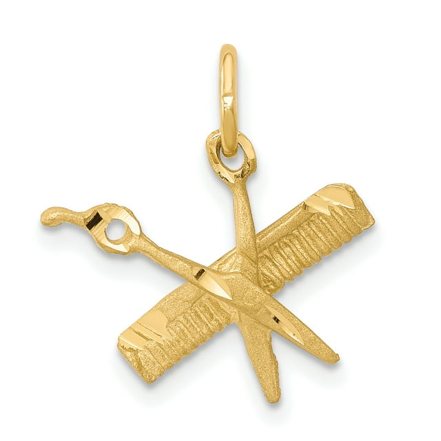 10k Yellow Gold Comb Scissors Necklace Charm Pendant Household