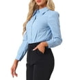 thumbnail image 4 of INSPIRE CHIC Leotard Shirt for Women's Collared Business Casual Button Down Long Sleeves Bodysuit Top L Light Blue, 4 of 6