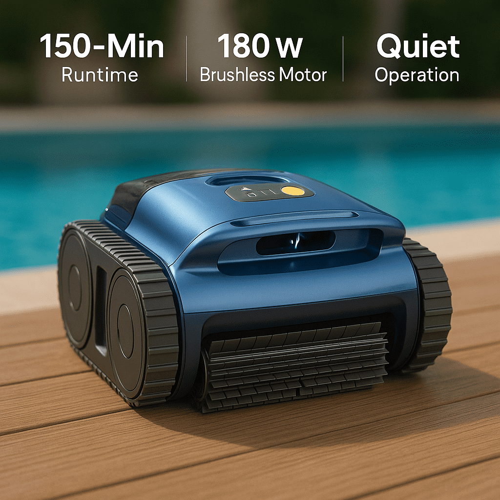 Automatic Robotic Pool Cleaner, Cordless Pool Vacuum with High-Suction Performance, Deep Filtration System and Wall-Climbing Capability for In-Ground & Above-Ground Pools