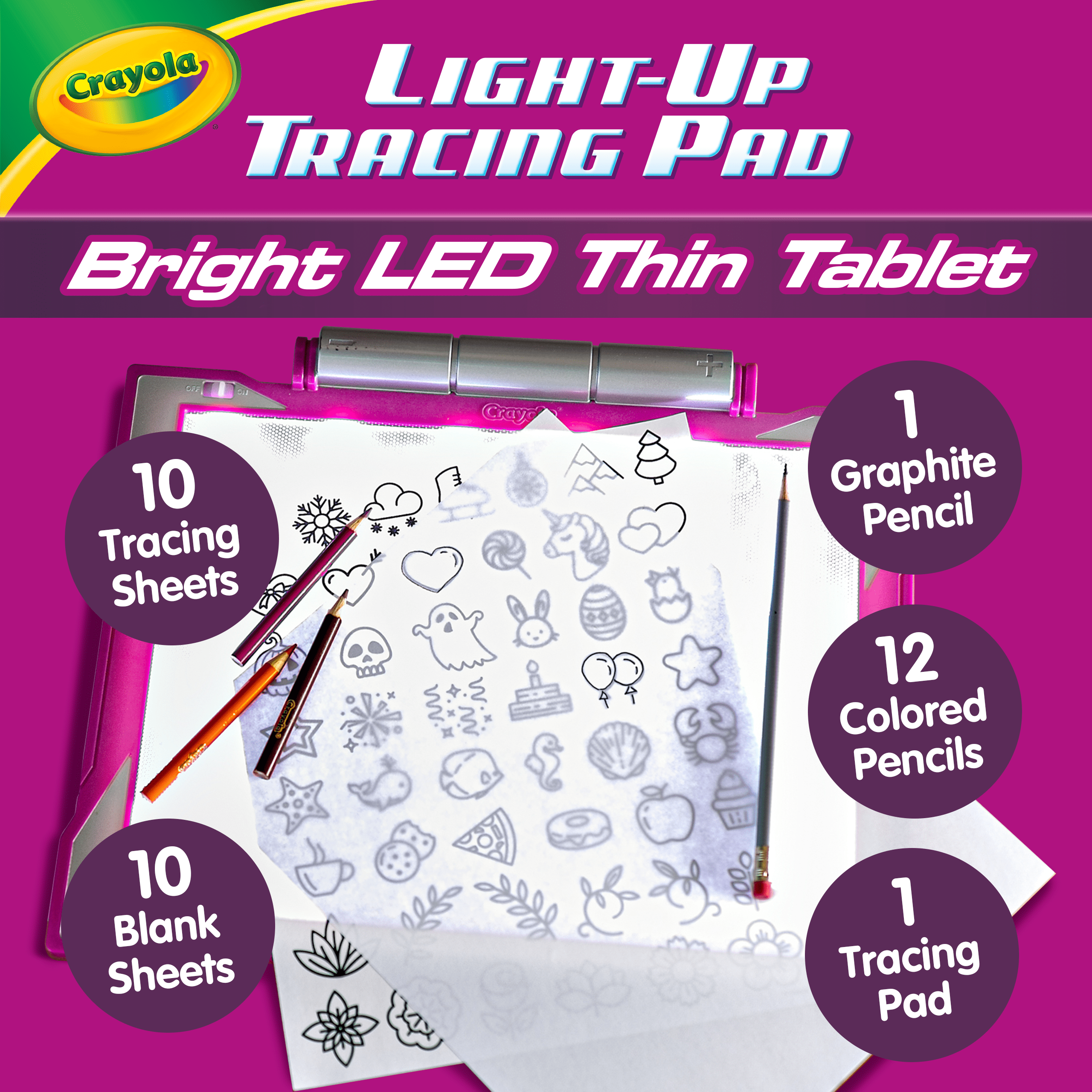 Zyerch Light Up Tracing Pad, Fashion Design Activity Kit for Girls, Eye-Soft Technology, 5 Colored Pencils, Gifts for Children Ages 6, 7, 8, 9, 10