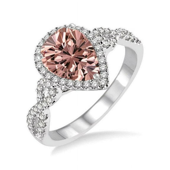2 Carat Pear and Round cut Morganite and Diamond Halo Engagement Ring in 14k White Gold morganite and diamond engagement ring