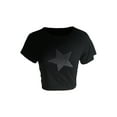 thumbnail image 1 of Txlixc Blusa de cultivo silvestre femenina en forma de estrella contraste color / Diamante de agua cuello redondo camiseta de manga corta calle Txlixc  moda, 1 of 6
