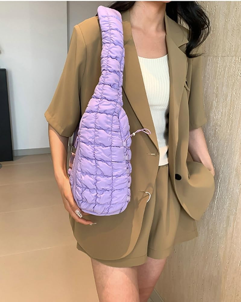 Puffer Belt Bag for Women Cute Waist Packs Crossbody Purse Padded Cross Body Hobo Shoulder Travel Purse Quilted Fanny Pack