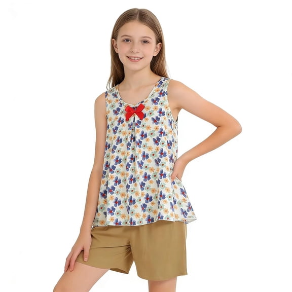 Cethrio Girls Summer Outfit Sets, Sleeveless Casual Knitting Cotton 2 Piece Girls Clothing sets Purple Size 14
