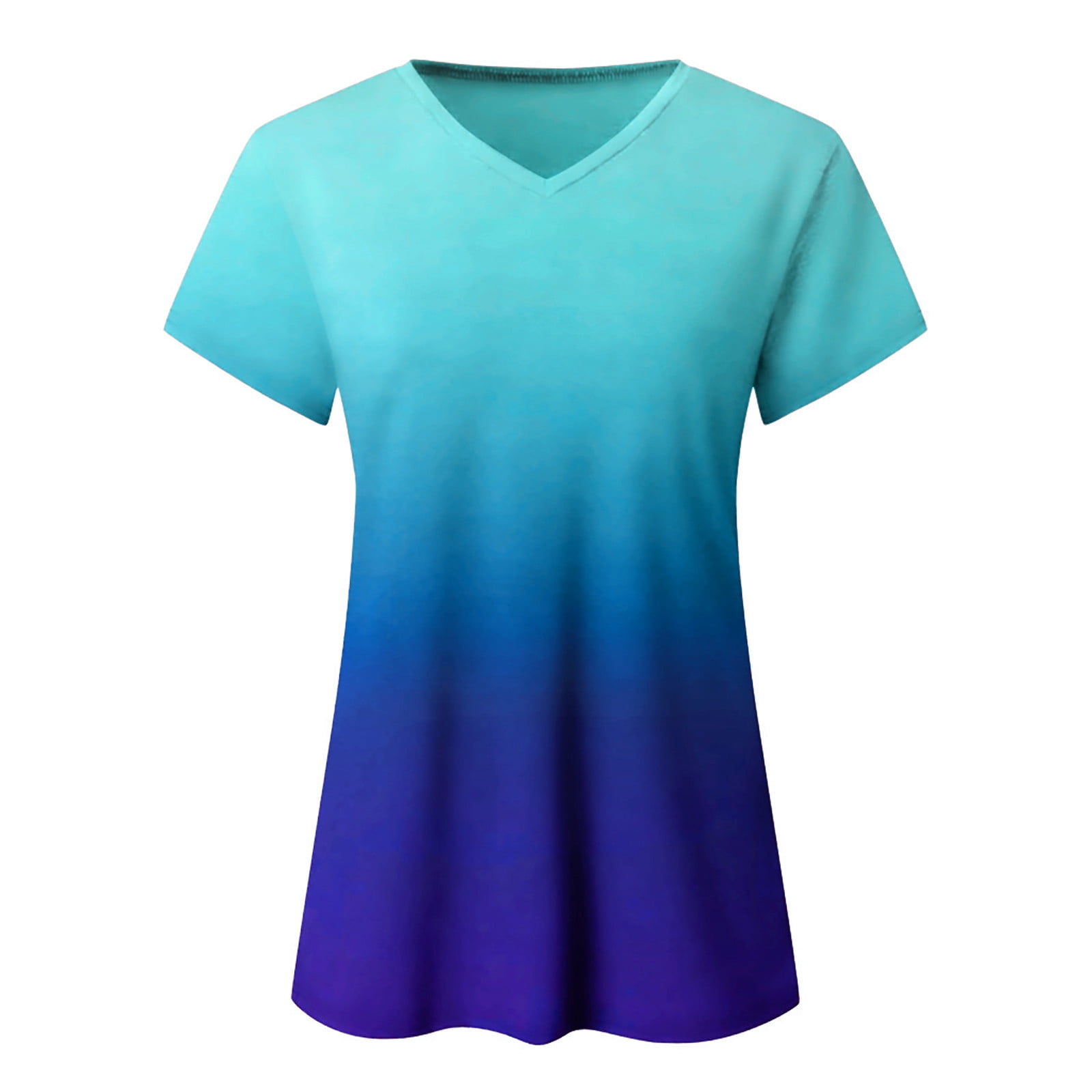 FABIURT Summer Tops for Women,Womens Fashion Gardient Color Short Sleeve V Neck T Shirts Casual Loose Tunic Tee Blouses 