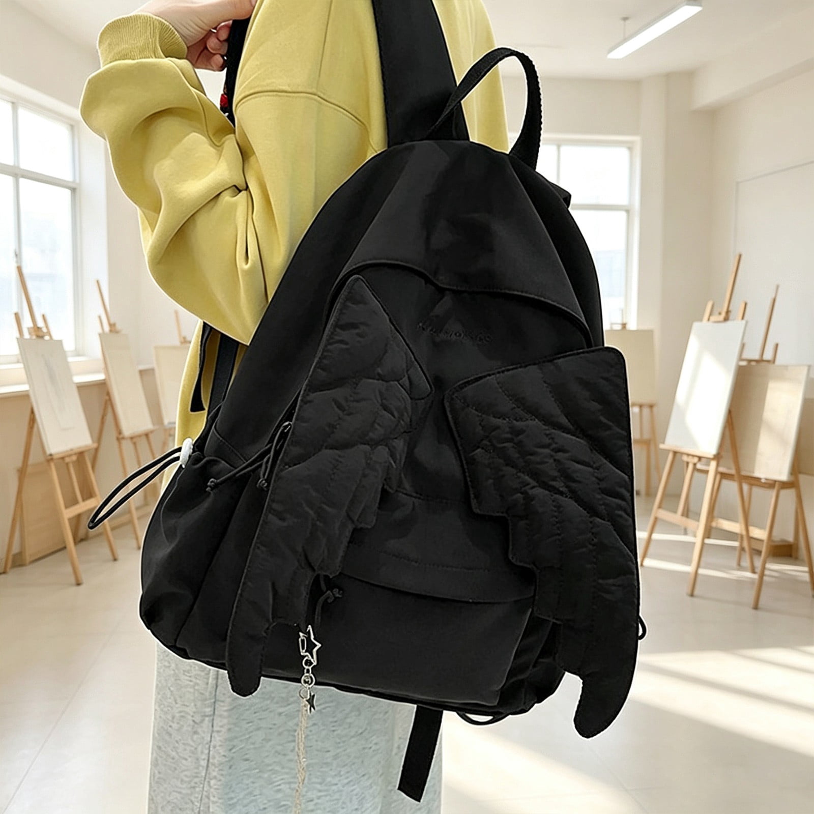 Angel Wing Backpack Cutecore Kawaii Backpack, Yifan Wings Backpack Cute Nylon Daypack with Large Capacity, Wings Backpack for Travel Black 15.7 x 12.6 in