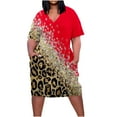 thumbnail image 2 of Jusqu'à 65 % de Rabais! Robes d'Été Mode pour Femmes 2024 Robe Grande Taille pour Col en V Robes d'Été Décontractées Poche Genou Manches Courtes avec Poches, 2 of 5