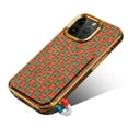 thumbnail image 3 of for iPhone 14 Plus Back Case, Luxury Ultra Slim Shockproof PU Leather Card Slot Kickstand Plating Soft Frame Pattern Case Cover for iPhone 14 Plus, Orange, 3 of 7