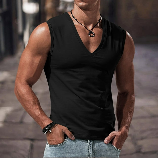 pstuiky Camisetas sin mangas para hombre, Chaleco deportivo informal sin mangas de color liso de verano para hombre Camisas de hombre s