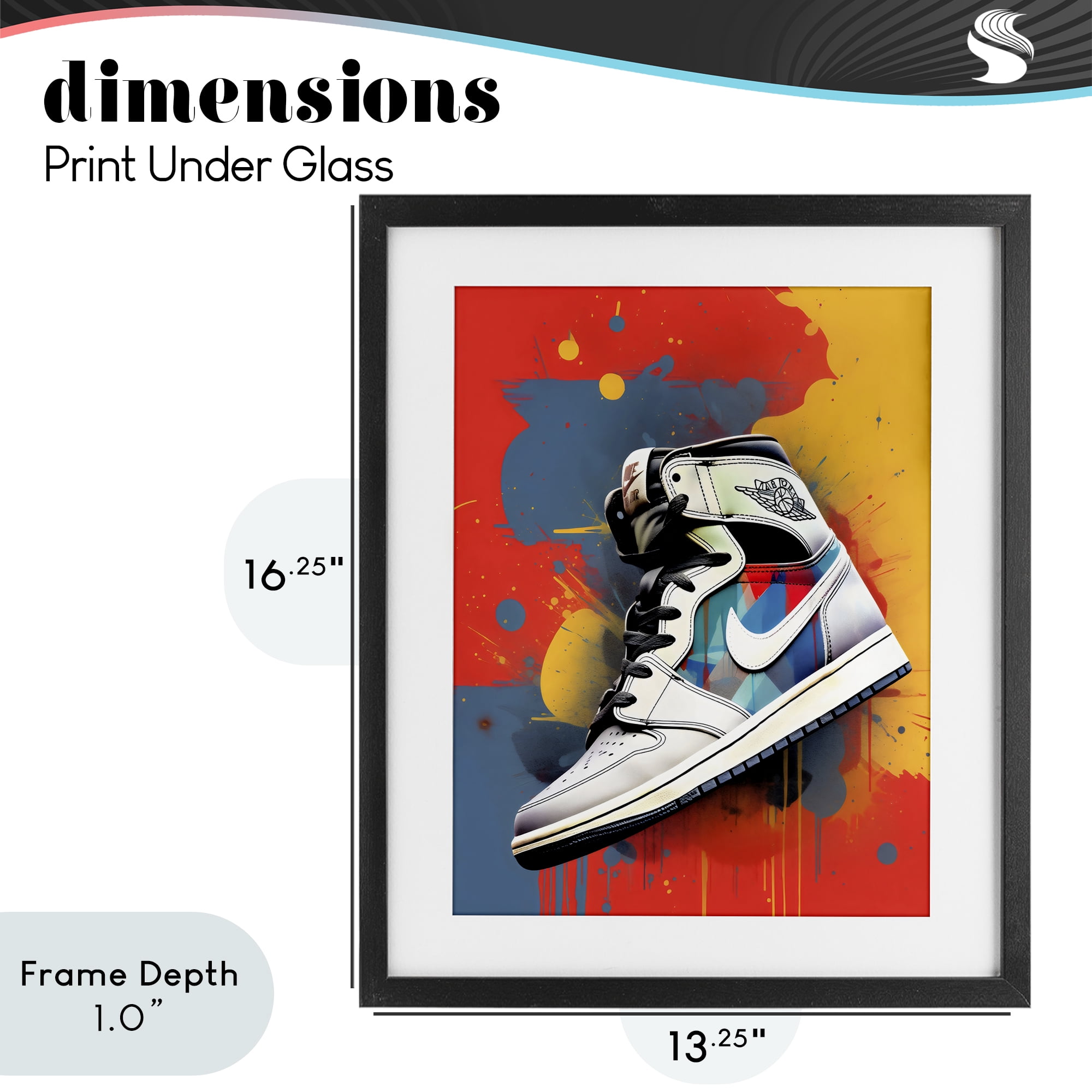Stupell Industries Shoe With Colorblock Background Black Framed Print Under Glass, design by Creative Studio