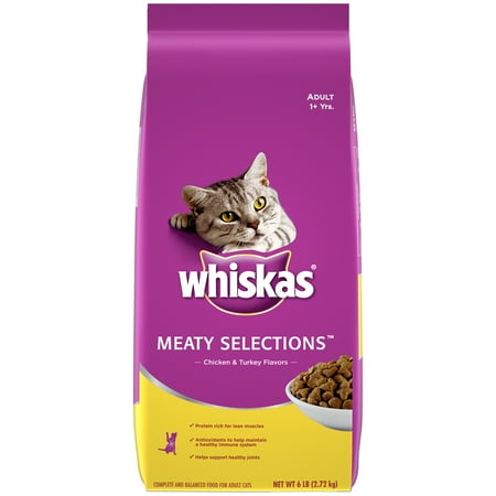 WHISKAS MEATY SELECTIONS Adult Chicken and Turkey Flavors Dry Cat Food 6 Pounds